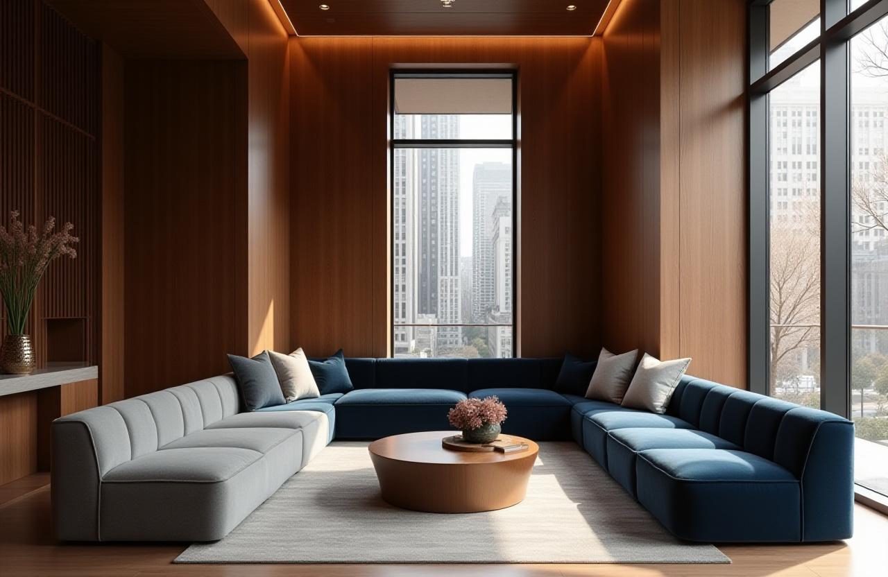 Luxury hotel lobby with bespoke wood furnishings