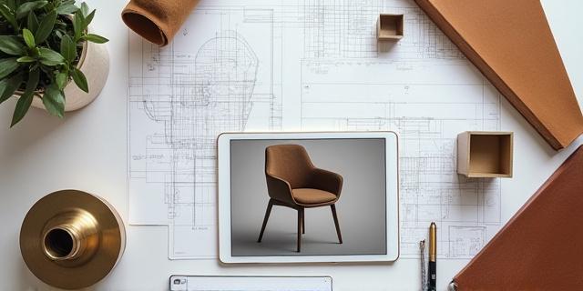 Architectural drawings and wood samples on a studio table